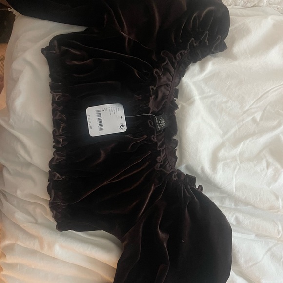 Free people brown velvet crop top with ruffles - NEW - Picture 3 of 4